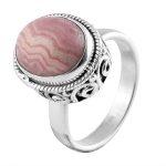 Pure silver pink rhodochrosite ring for women